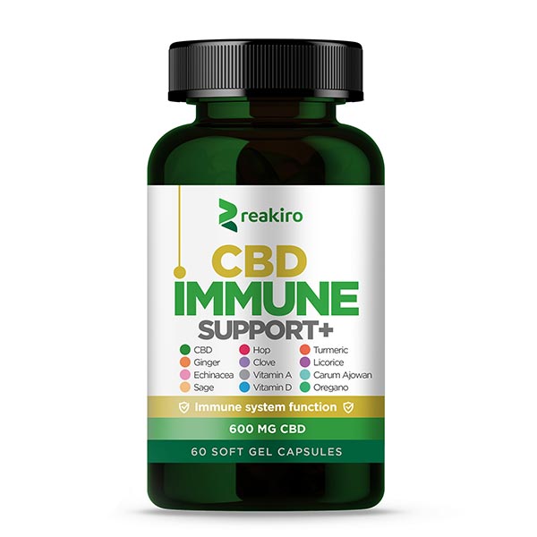 Reakiro Immune Support + 600 mg Full Spectrum CBD - 60 gel capsules