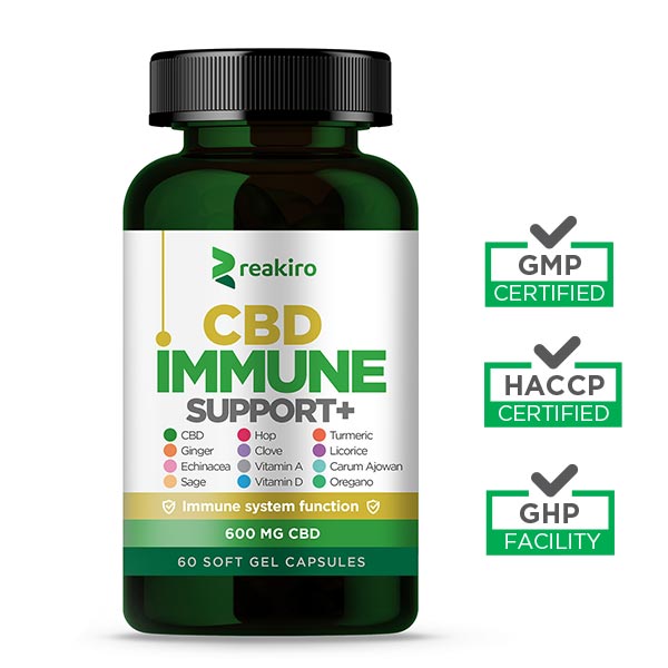Reakiro Immune Support + 600 mg Full Spectrum CBD - 60 gel capsules