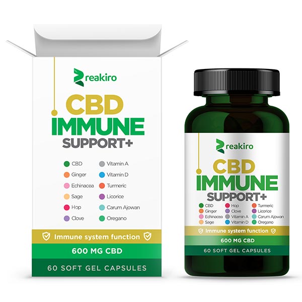 Reakiro Immune Support + 600 mg Full Spectrum CBD - 60 gel capsules